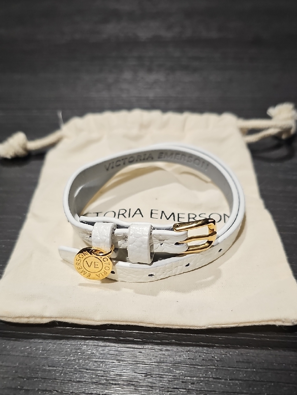 Victoria Emerson White Double-Wrap Bracelet with Gold Accent Charm
